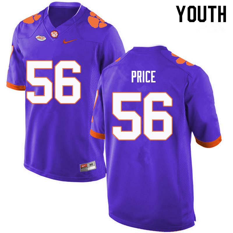 Youth #56 Luke Price Clemson Tigers College Football Jerseys Sale-Purple - Click Image to Close